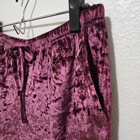 Rachel Zoe Crushed Velvet Lounge Pajama Pants Magenta Plum Medium - Picture 5 of 14